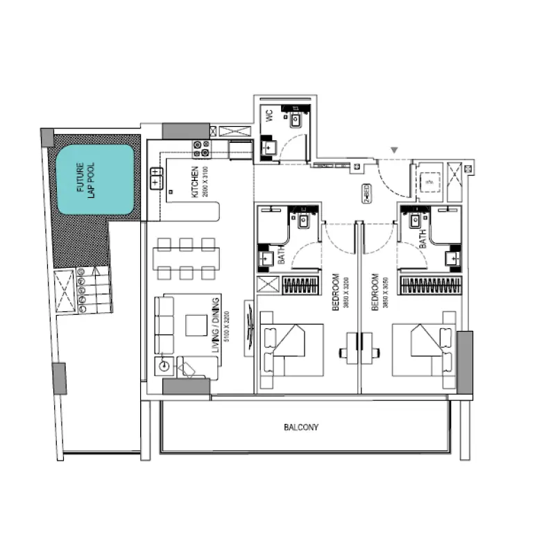 2 bedroom floor plan