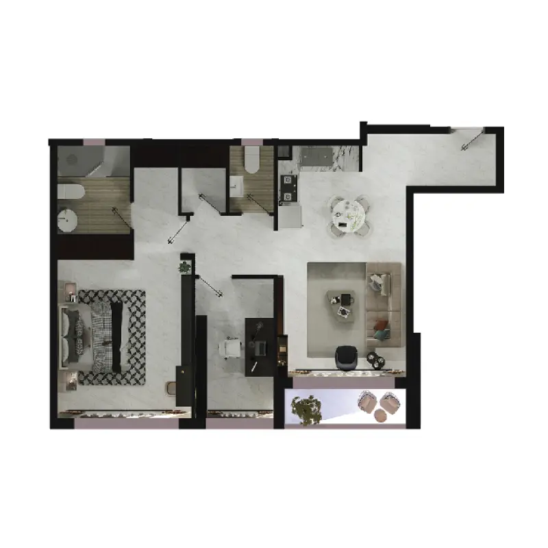 1,5 bedroom floor plan