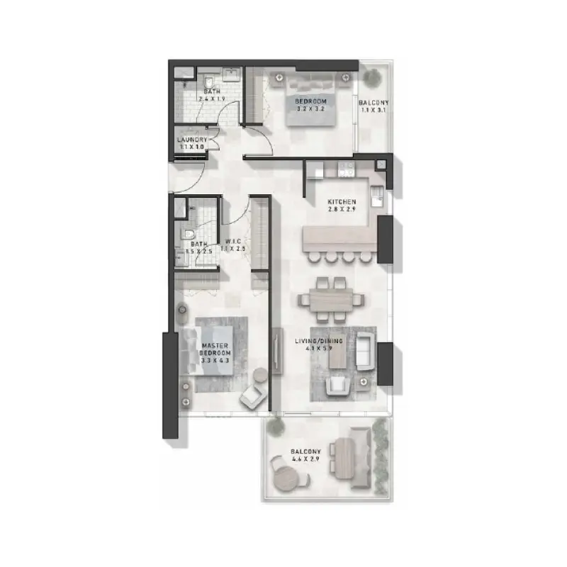 2 bedroom floor plan