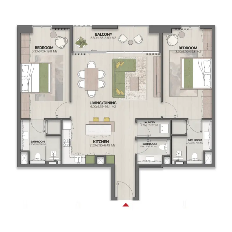 2 bedroom floor plan