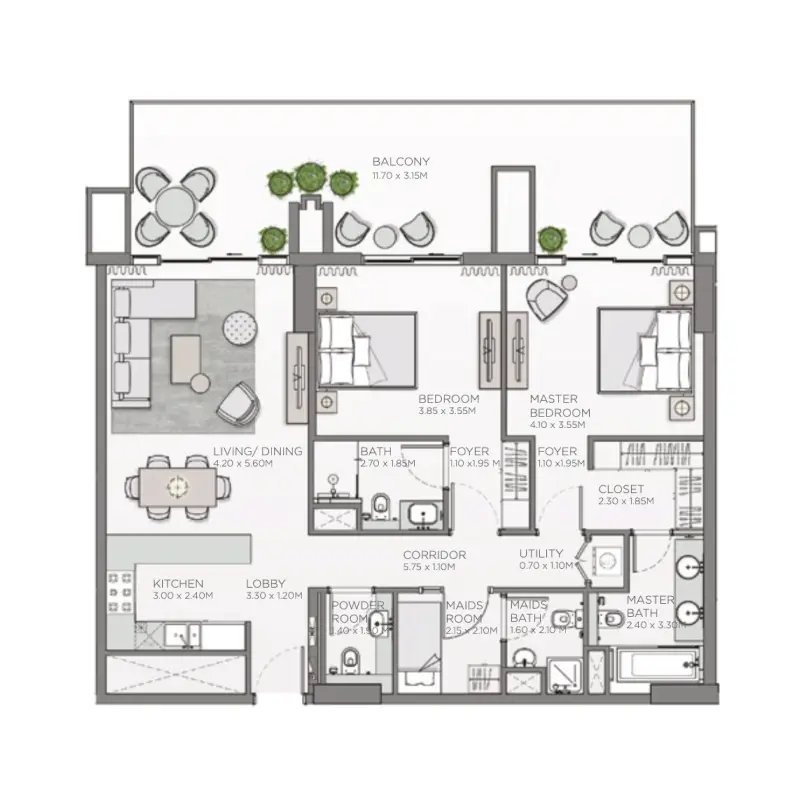 2 bedroom floor plan