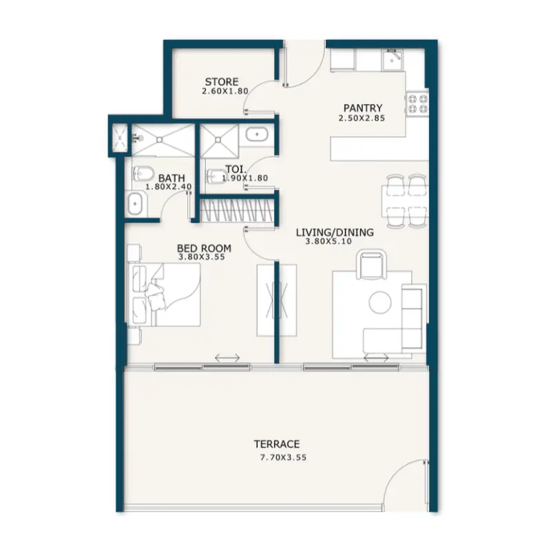 1 bedroom floor plan
