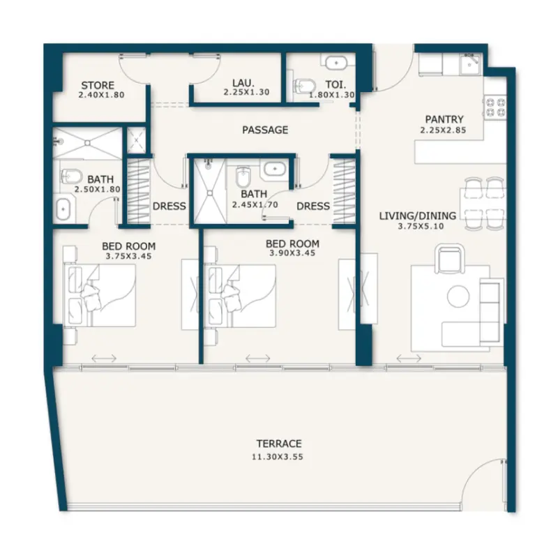 2 bedroom floor plan