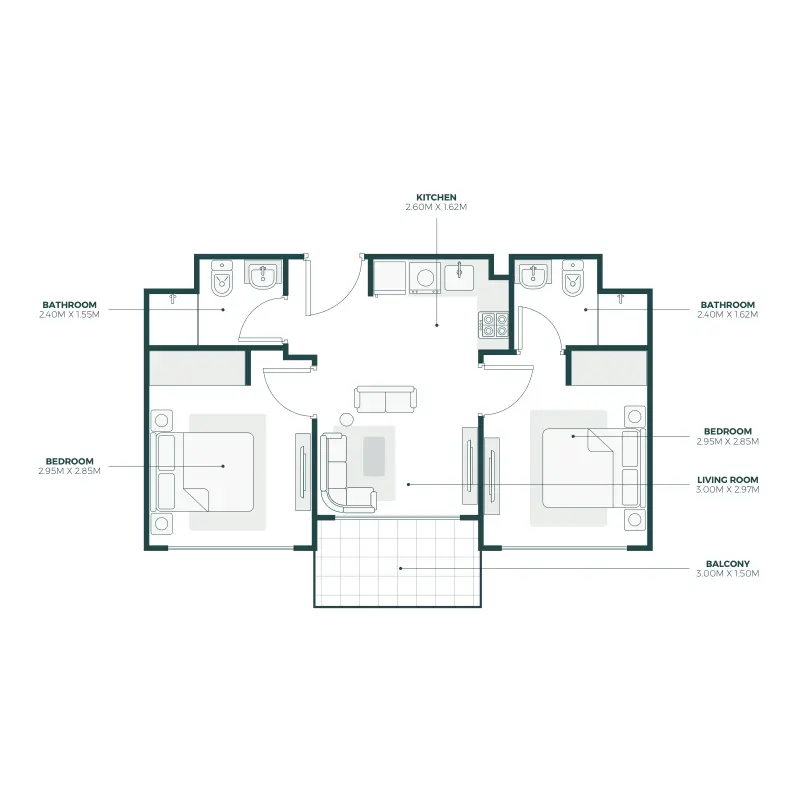 2 bedroom floor plan