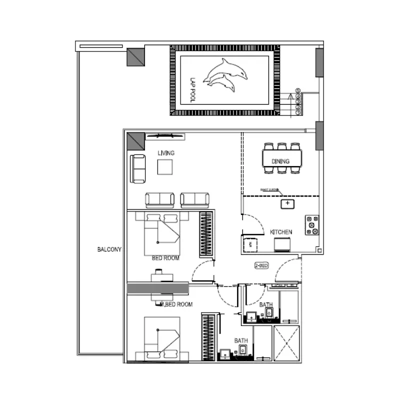 2 bedroom + Pool floor plan