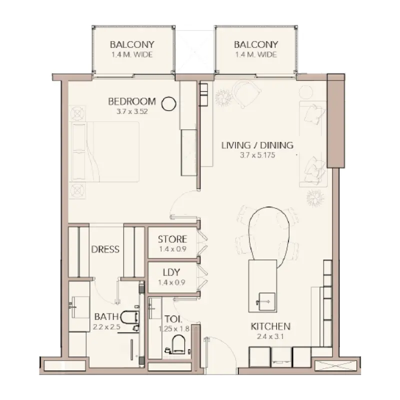 1 bedroom floor plan