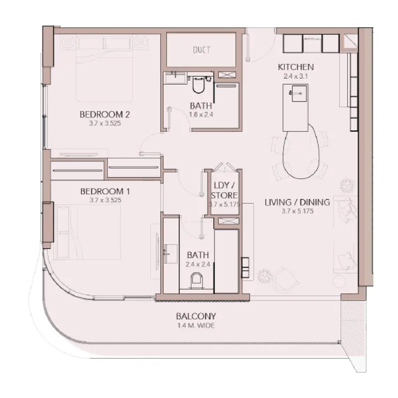 2 bedroom floor plan