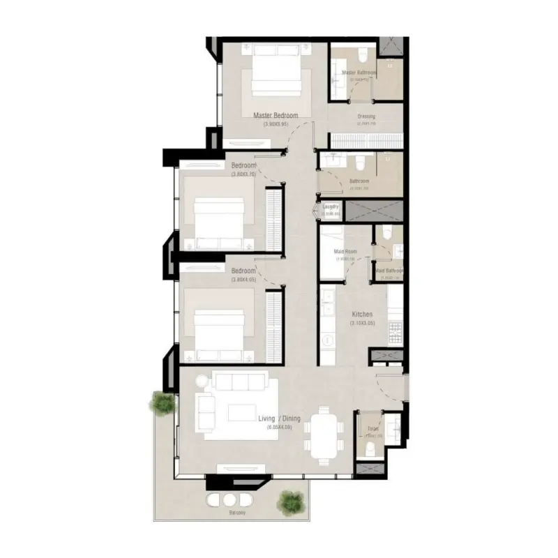 3 bedroom Apartments -  Alton floor plan