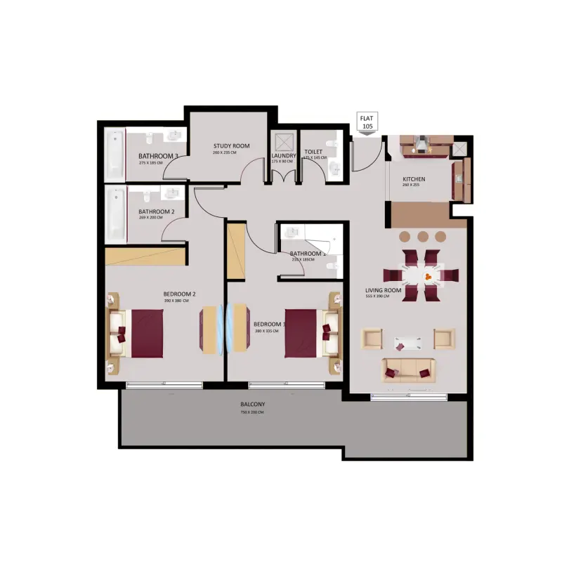 2 bedroom floor plan
