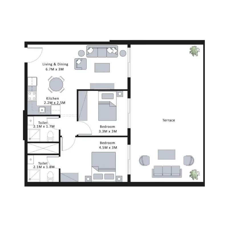 2 bedroom floor plan
