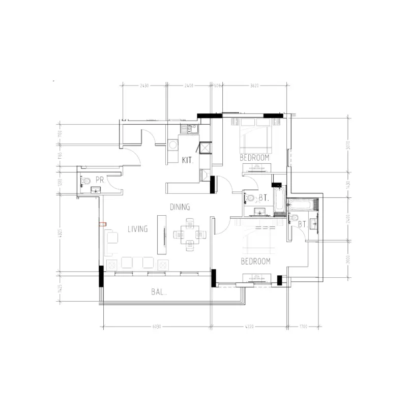 2 bedroom floor plan