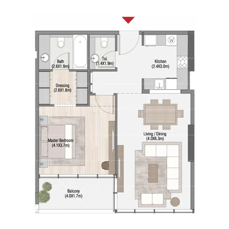 1 bedroom floor plan