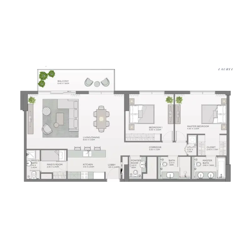 2 bedroom floor plan