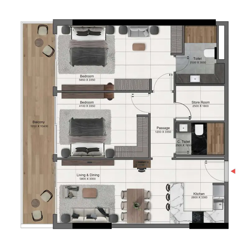 2 bedroom floor plan