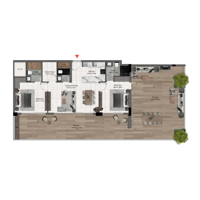 2 bedroom floor plan