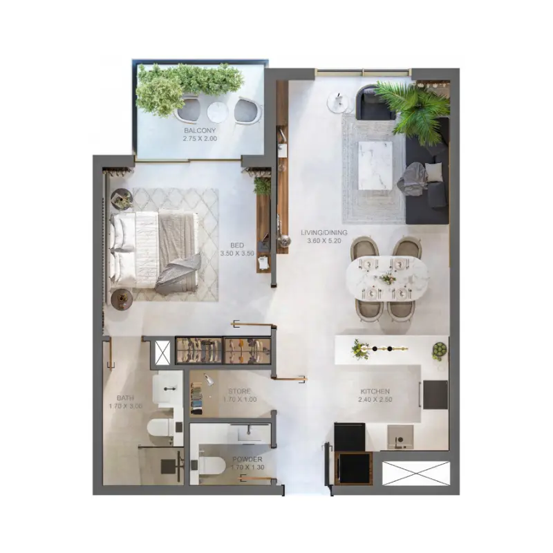 1 bedroom floor plan