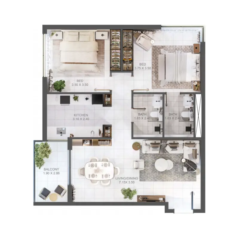 2 bedroom floor plan