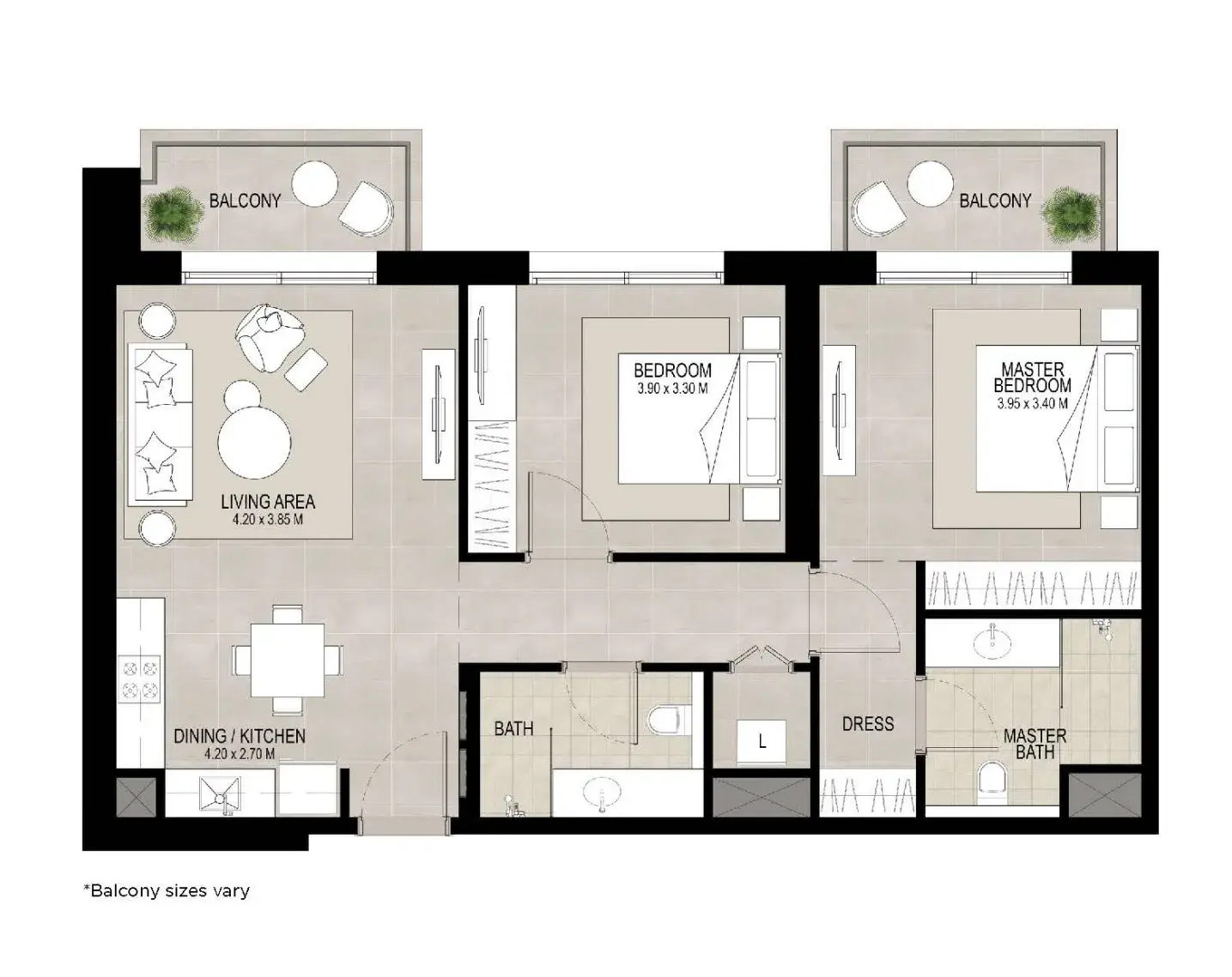 2 Bedrooms apartments - Lana on the Park floor plan