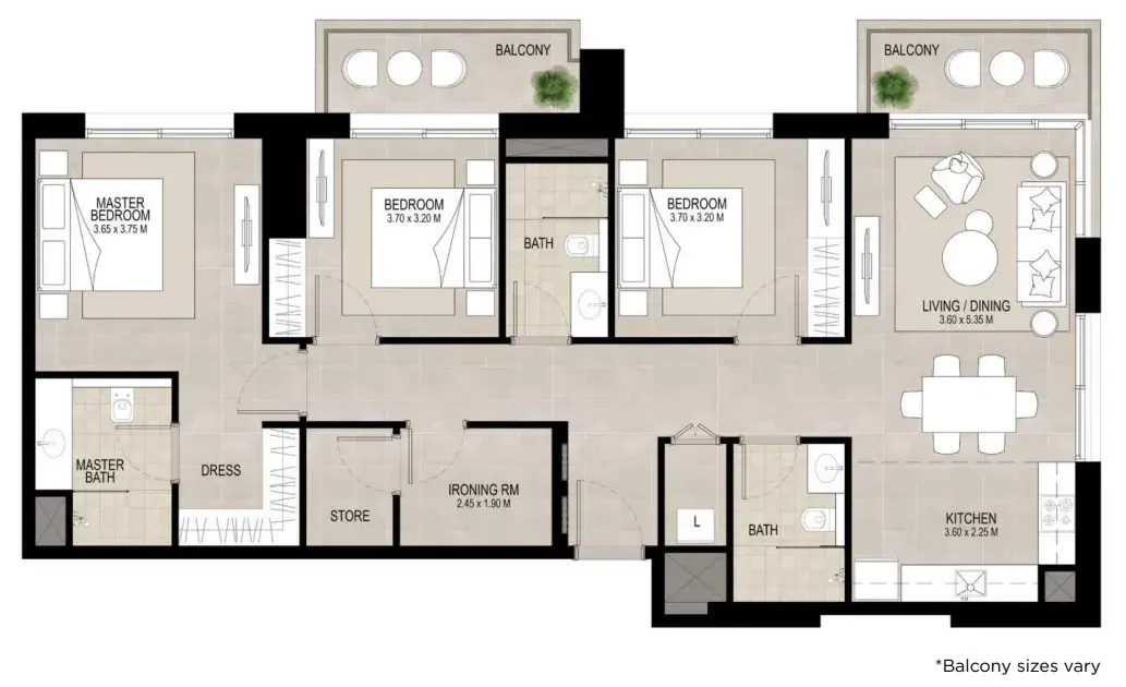 3 Bedrooms apartments - Lana on the Park floor plan