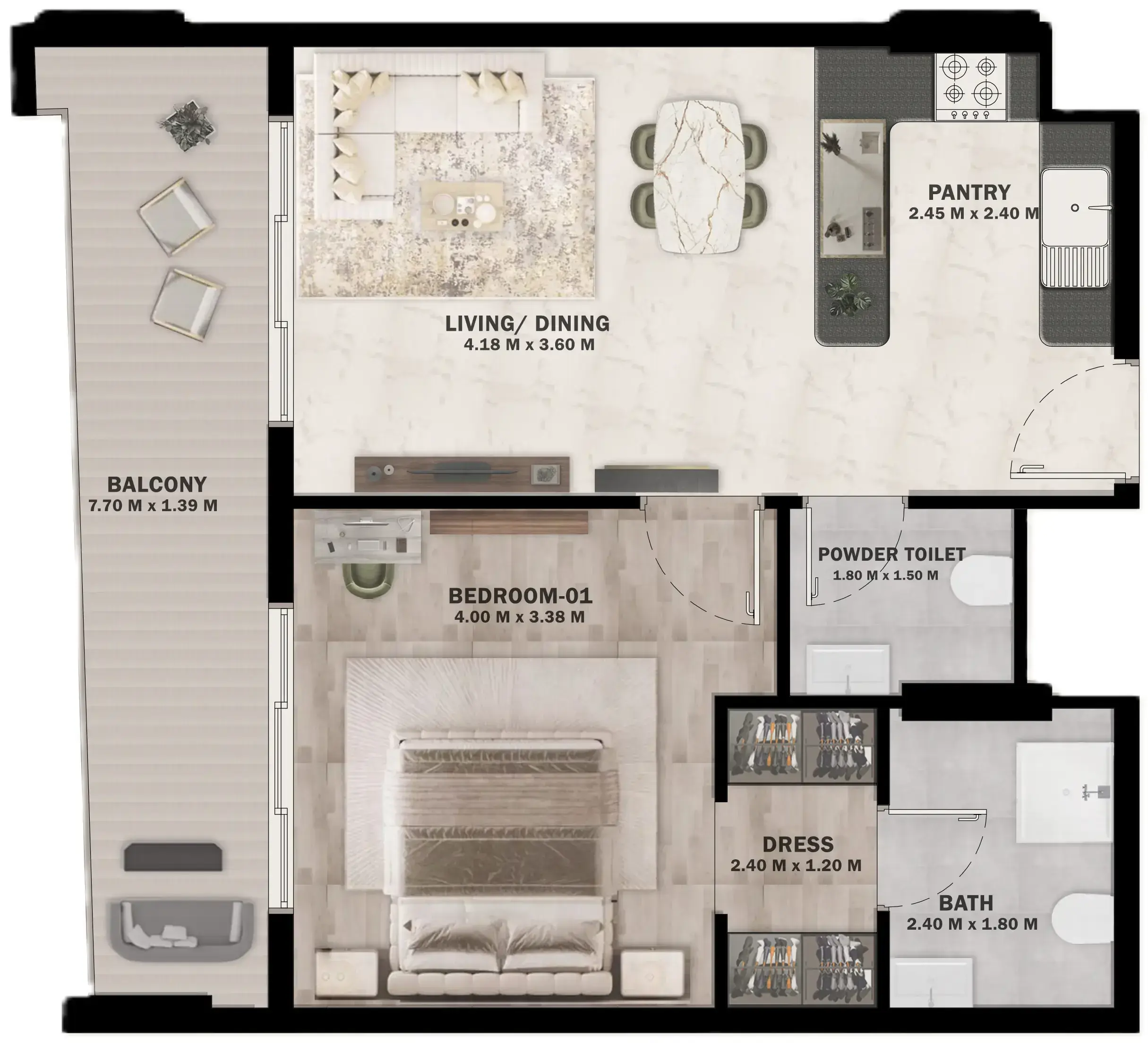 1 Bedroom apartments - VOI Residence floor plan