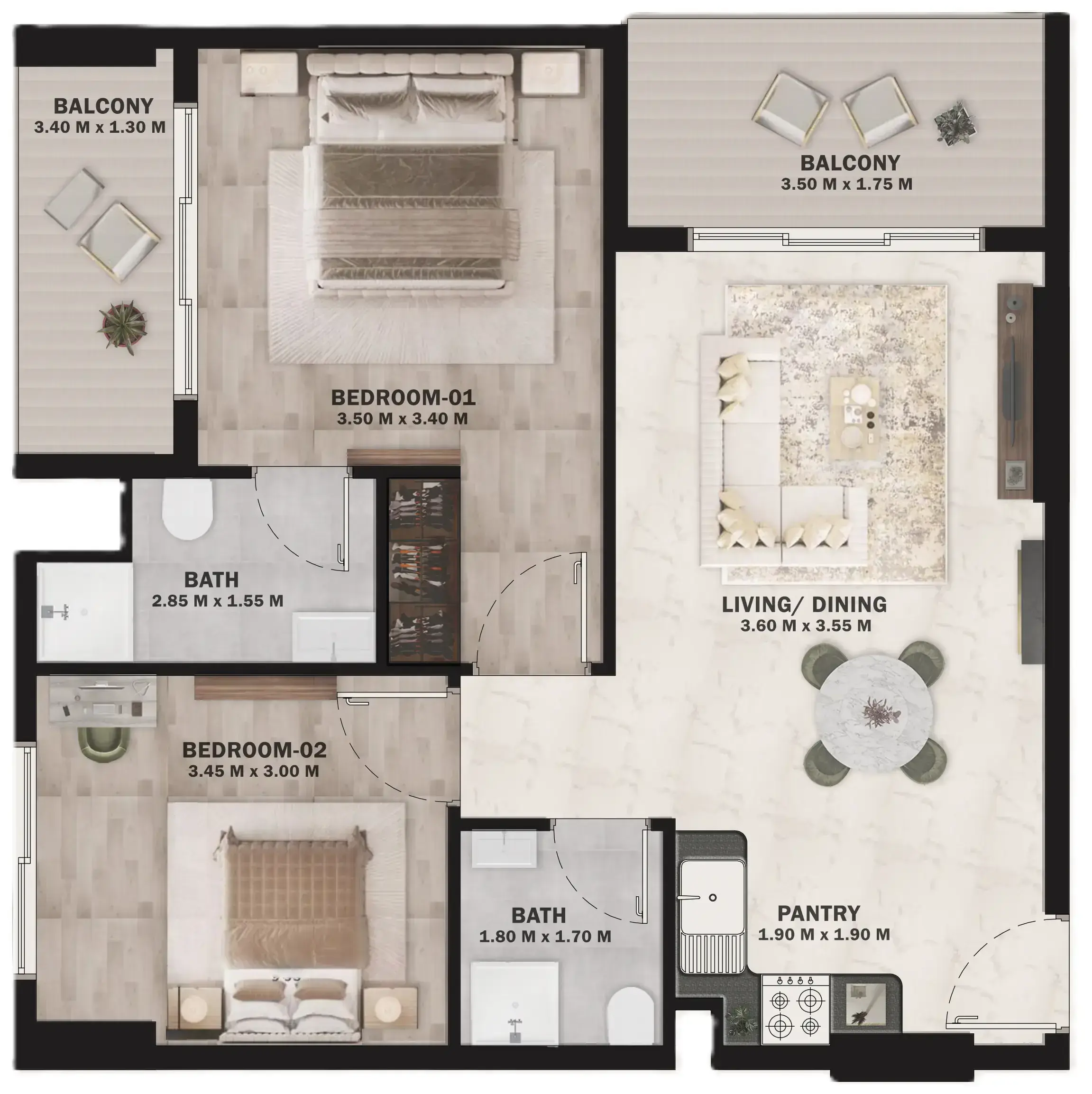 2 Bedrooms apartments - VOI Residence floor plan