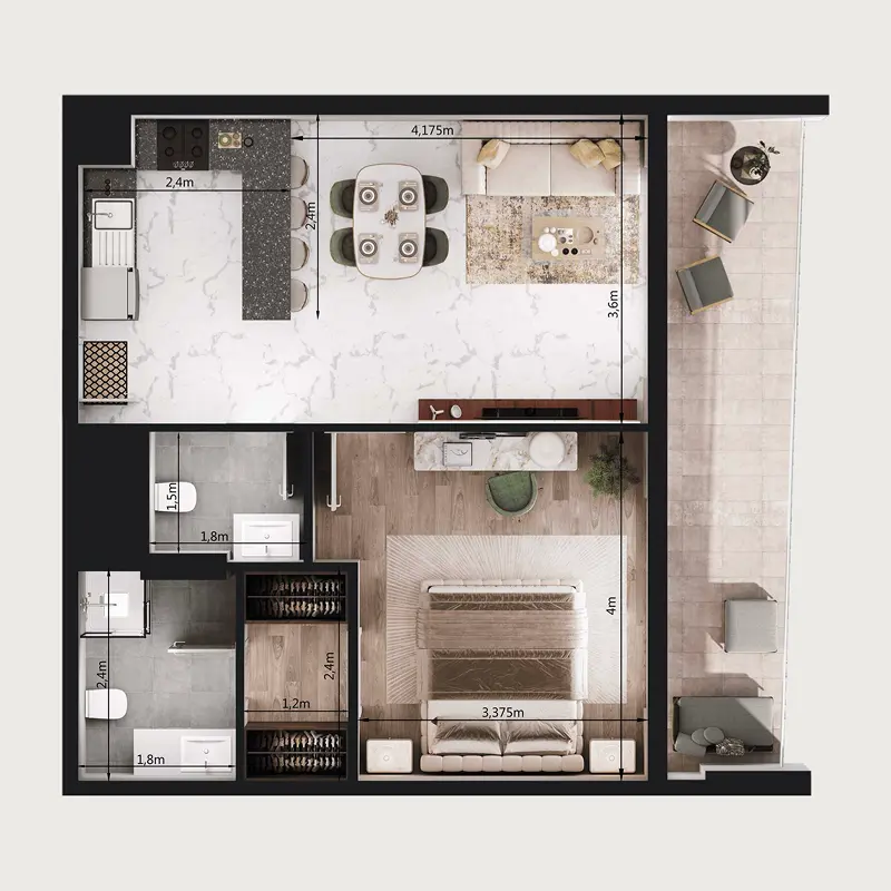 1 bedroom Apartments -  VOI Residence floor plan