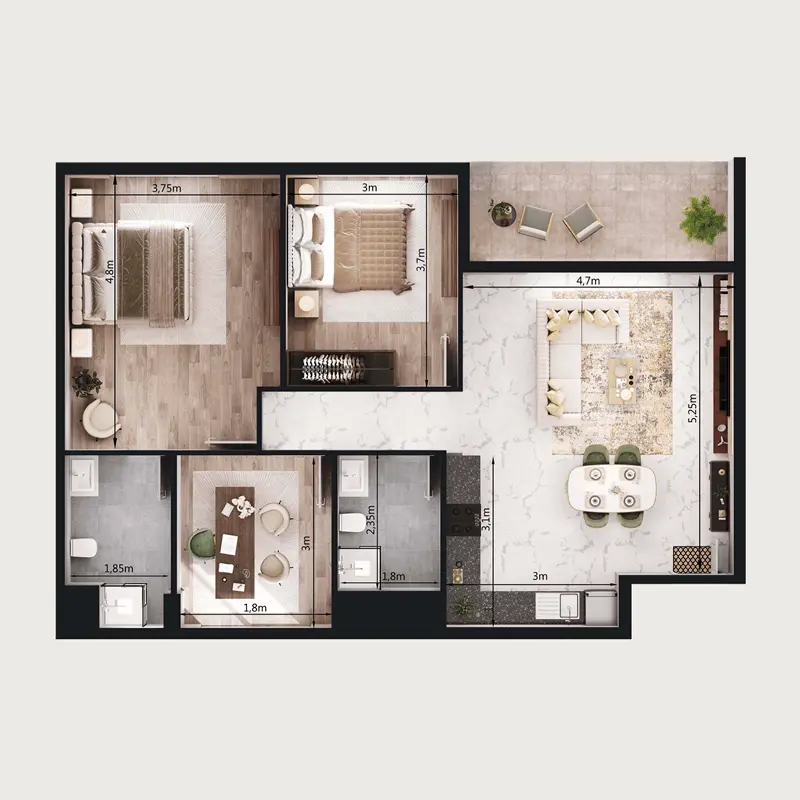 2 bedroom Apartments -  VOI Residence floor plan