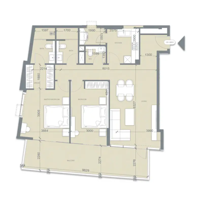 2 bedroom floor plan