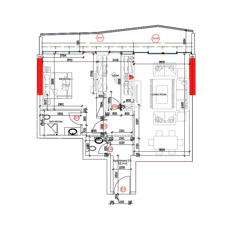 1 bedroom floor plan
