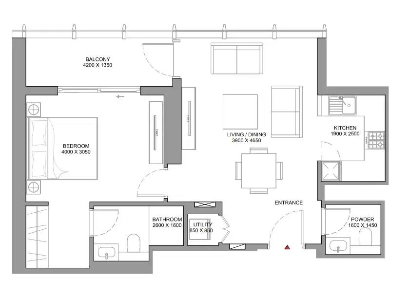 1 Bedroom apartments - The Element at Sobha One floor plan