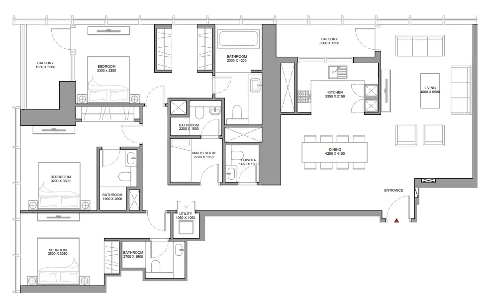 3 Bedrooms apartments - The Element at Sobha One floor plan
