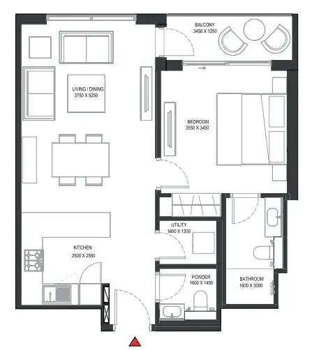 1 Bedroom apartments - Sobha One floor plan