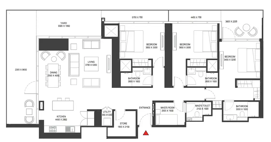 3 Bedrooms apartments - Sobha One floor plan