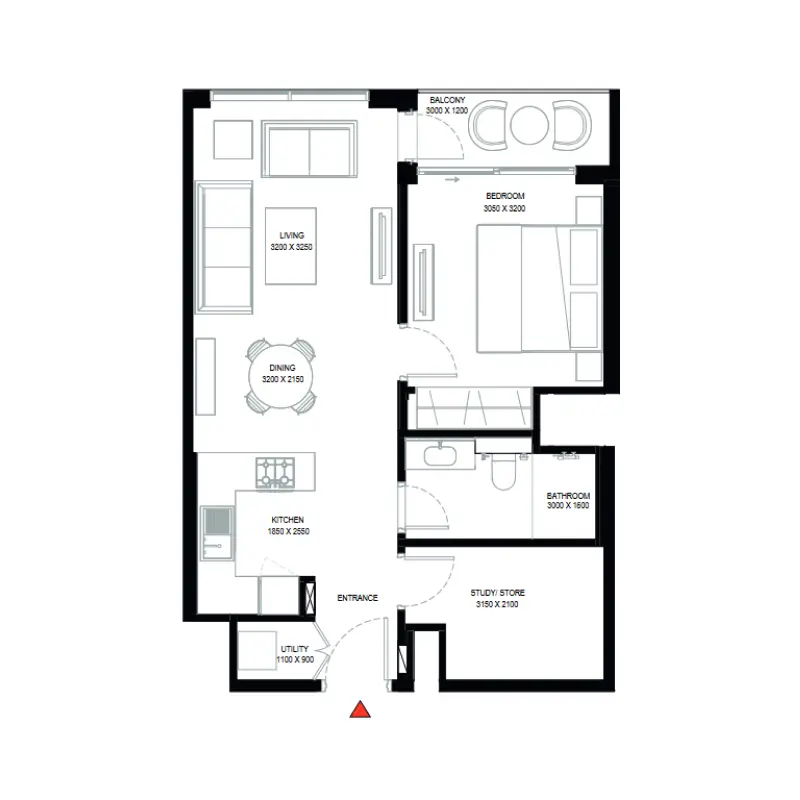 1,5 bedroom floor plan