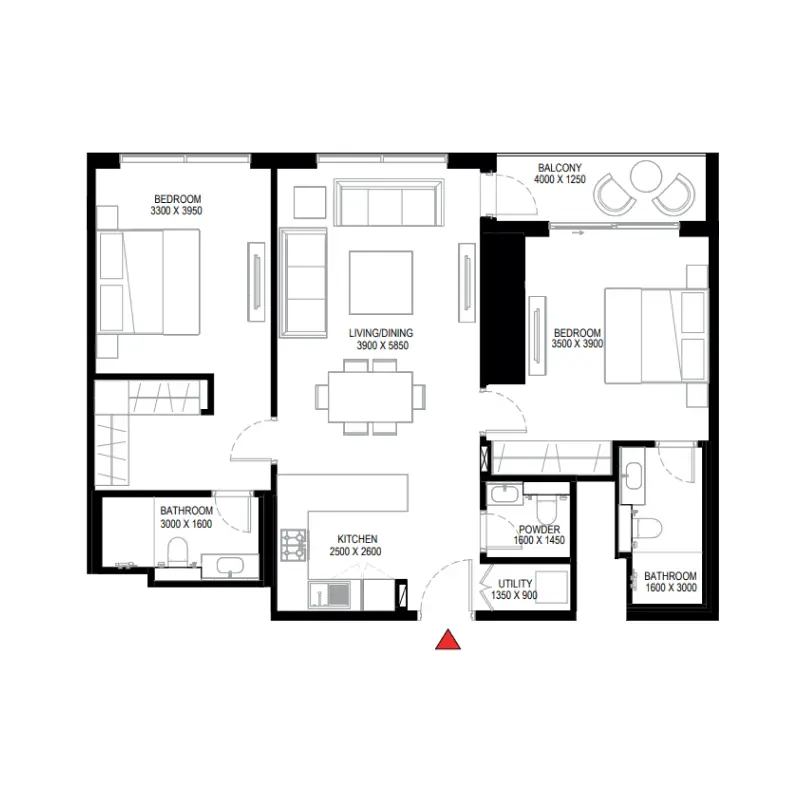 2 bedroom floor plan