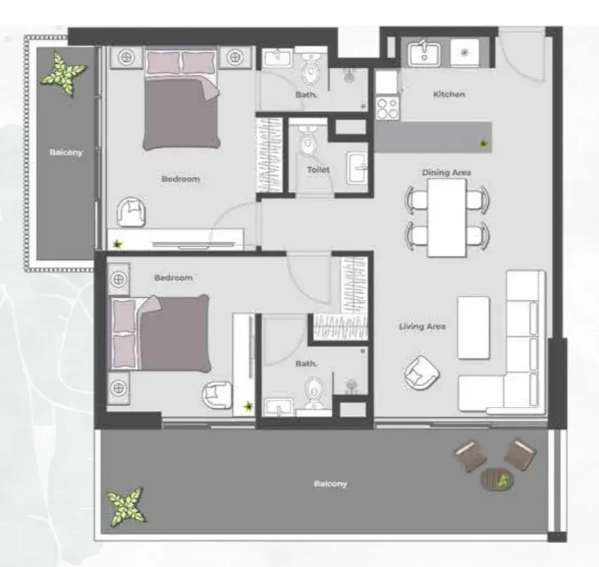 2 Bedrooms apartments - Arib Collection floor plan