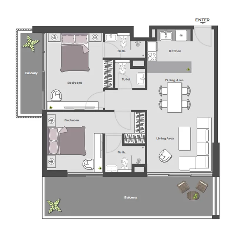 2 bedroom Apartments -  Arib Collection floor plan