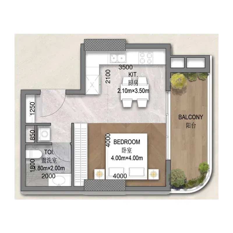 Studio apartments - Forest City 2 floor plan
