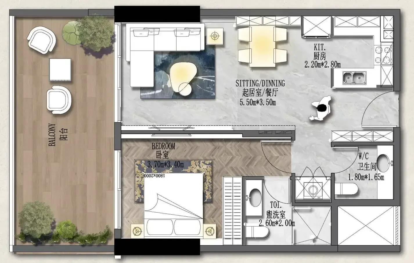 1 Bedroom apartments - Forest City 2 floor plan