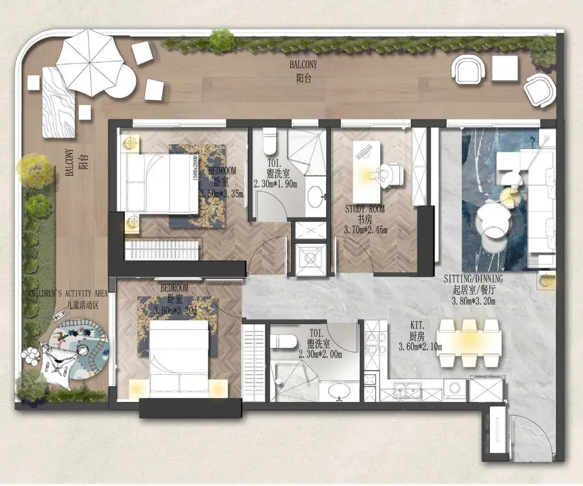 2 Bedrooms apartments - Forest City 2 floor plan