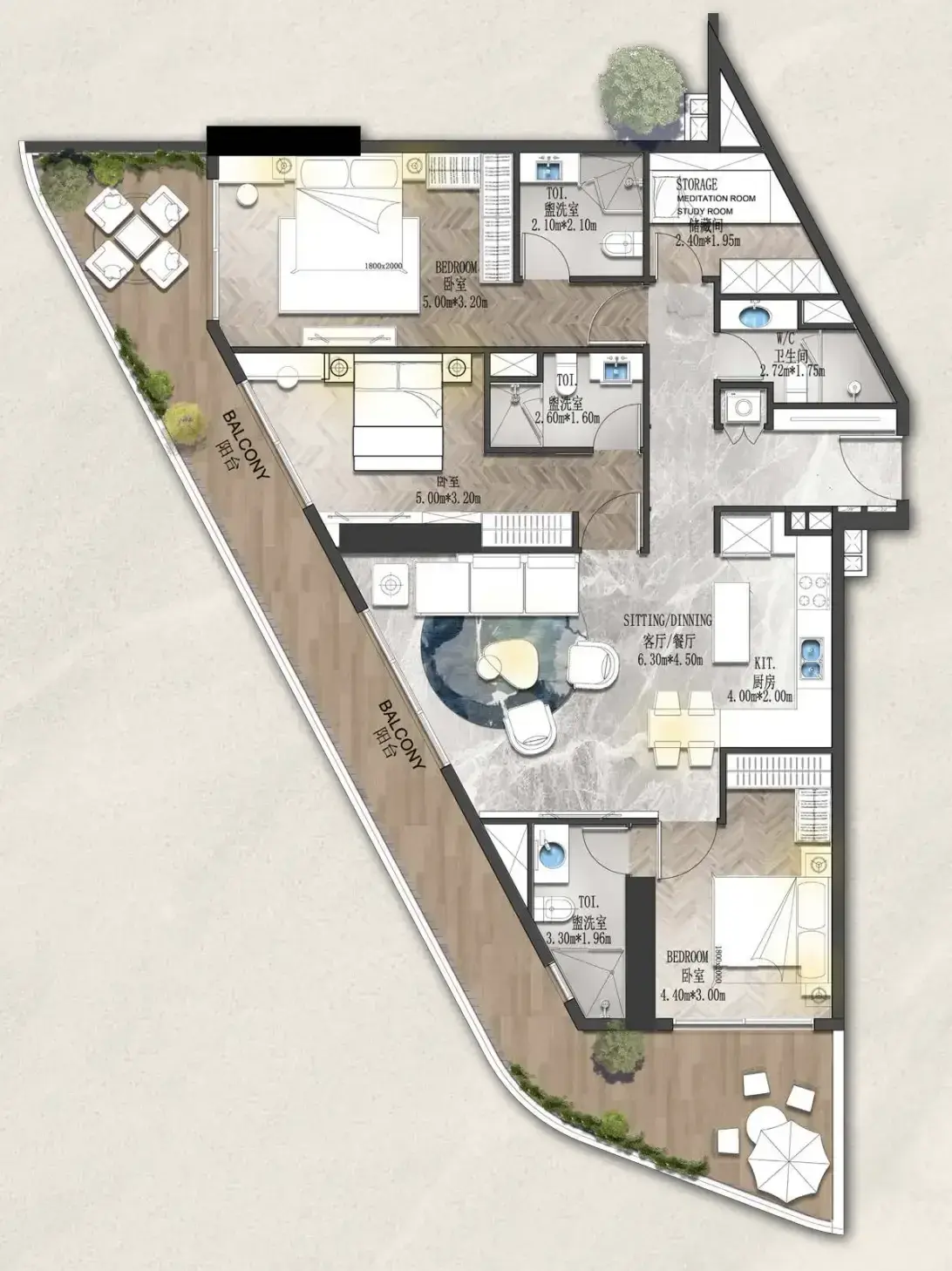 3 Bedrooms apartments - Forest City 2 floor plan