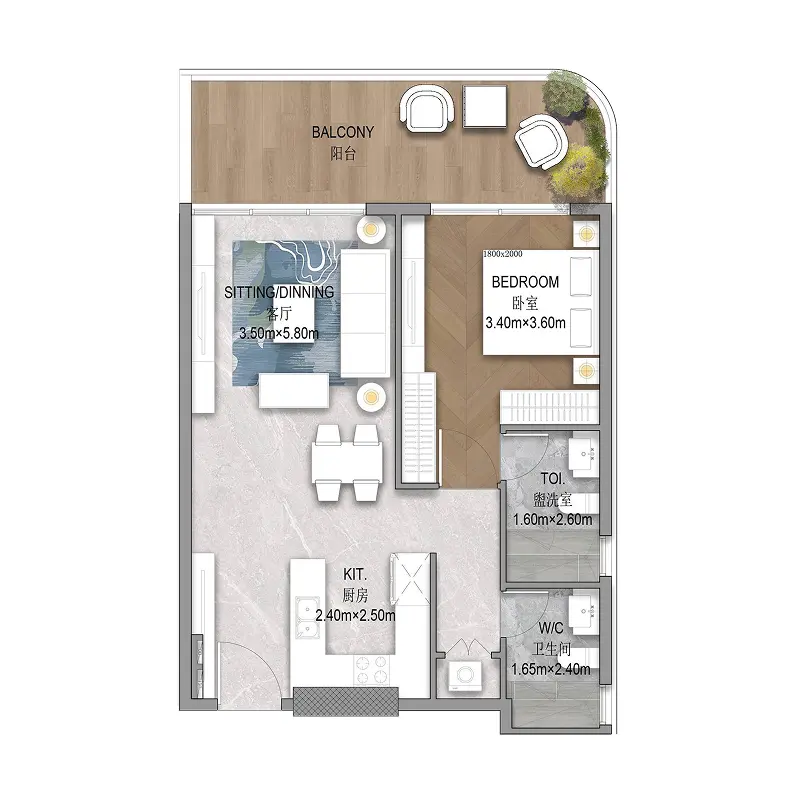 1 bedroom Apartments -  Forest City 2 floor plan