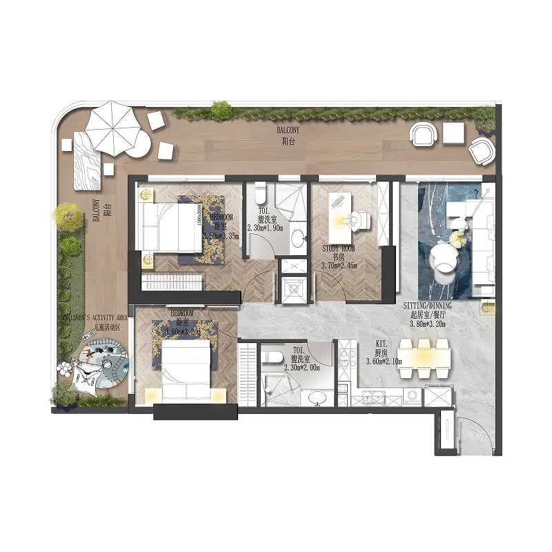 2 bedroom Apartments -  Forest City 2 floor plan