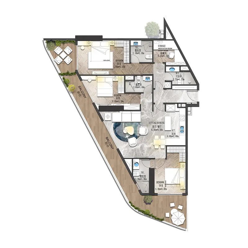 3 bedroom Apartments -  Forest City 2 floor plan
