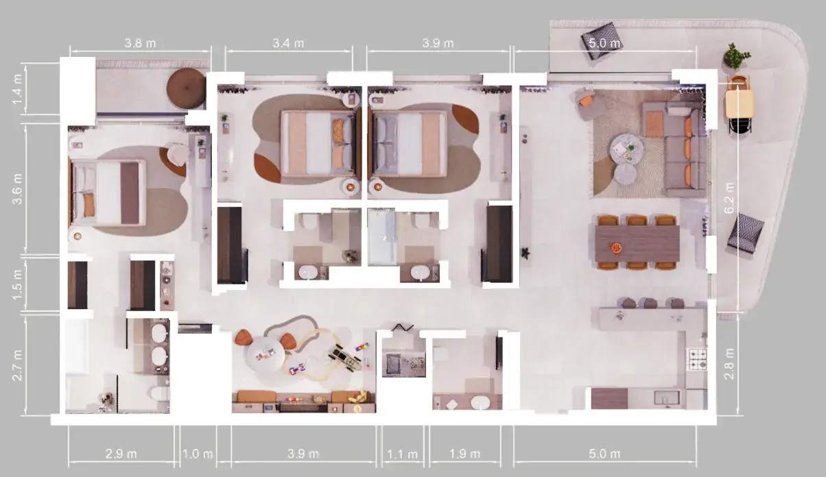 3 Bedrooms apartments - Verdes by Haven floor plan