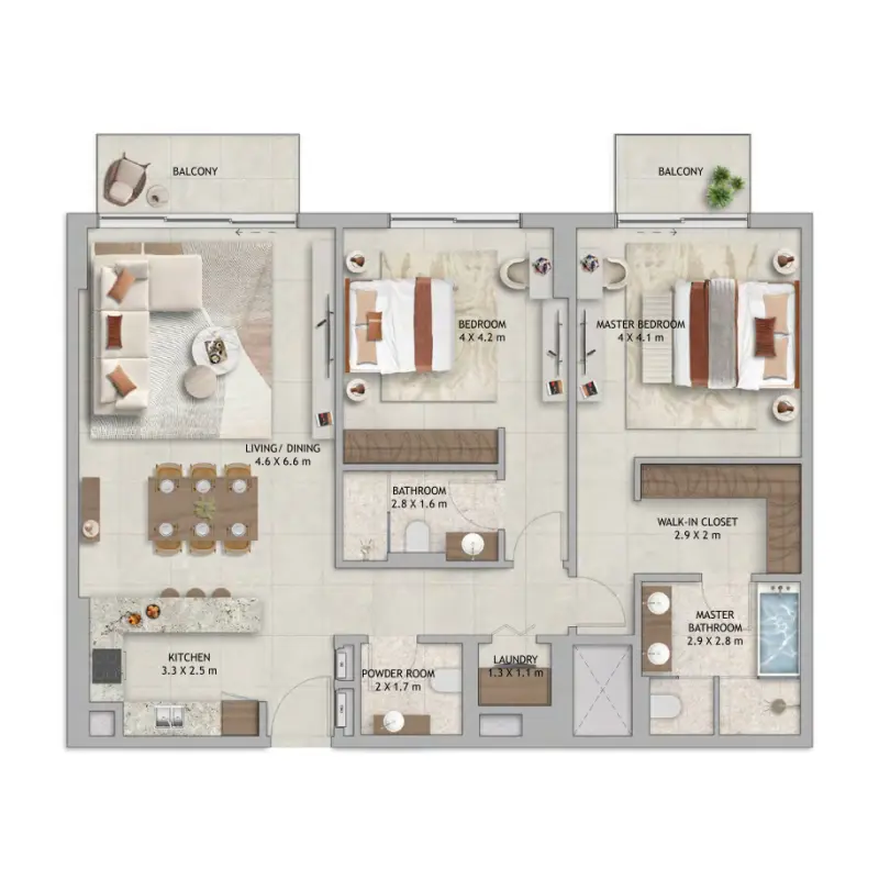 2 bedroom floor plan