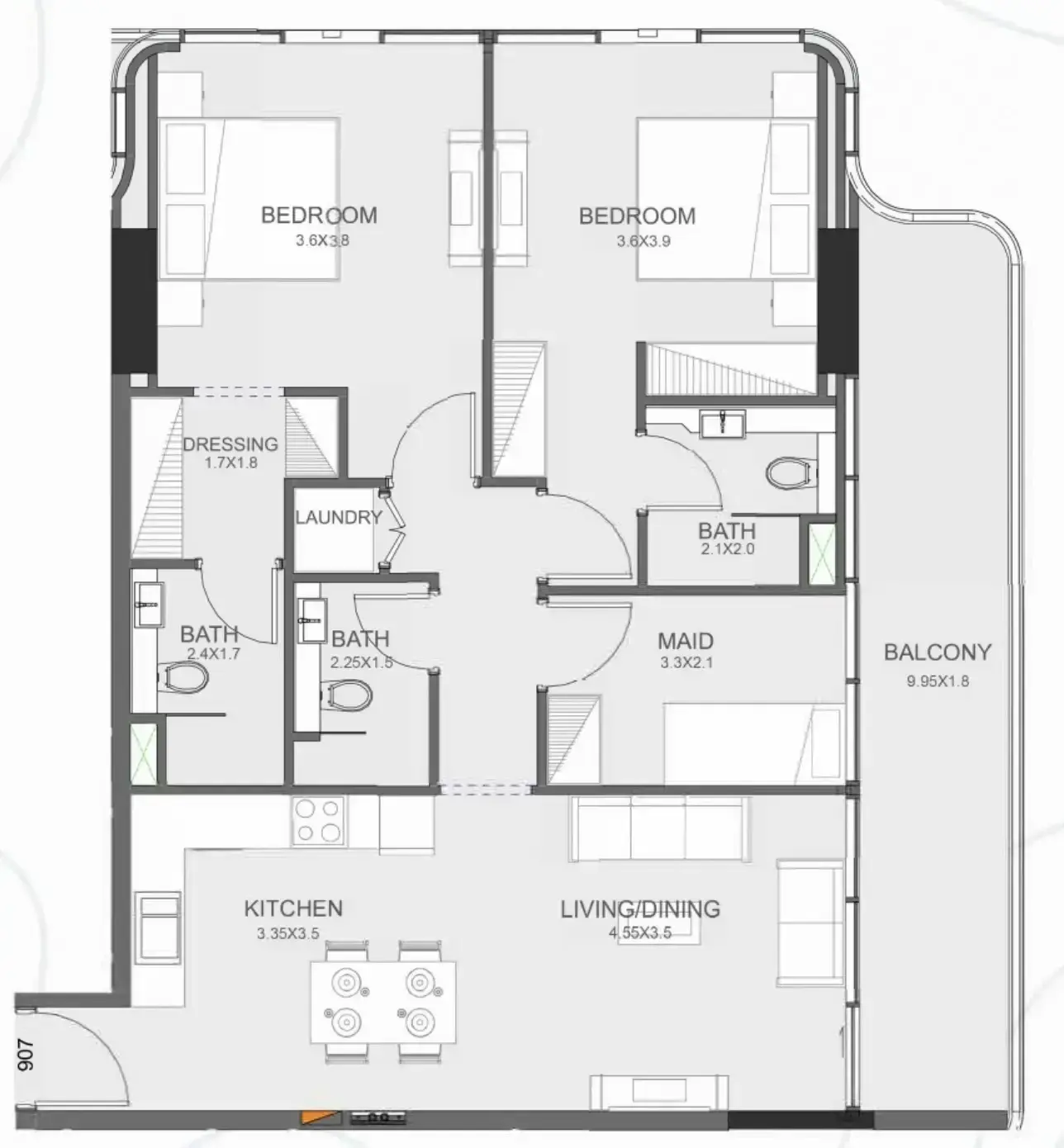 2 Bedrooms apartments - Floarea Oasis floor plan