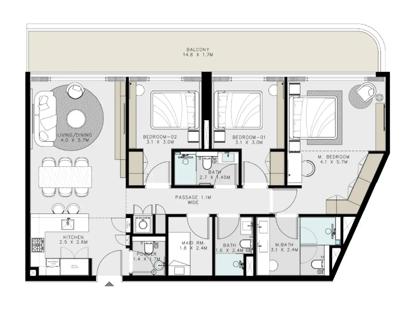3 Bedrooms apartments - Cove Grand floor plan
