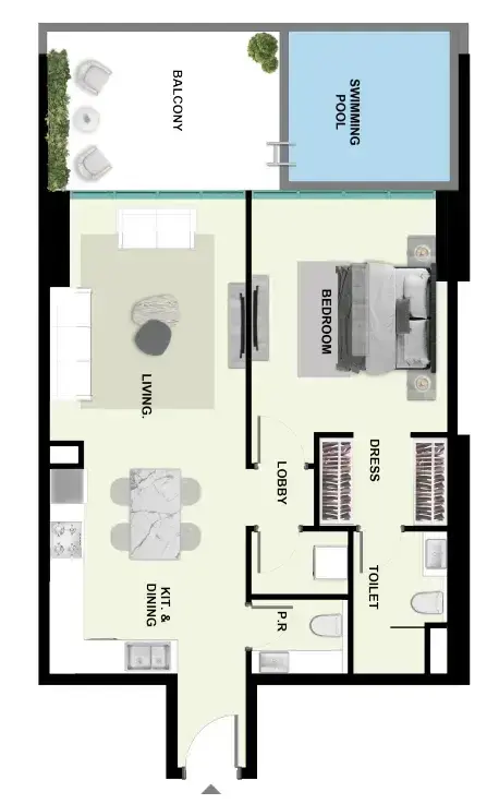 1 Bedroom apartments - Samana Park Meadows floor plan