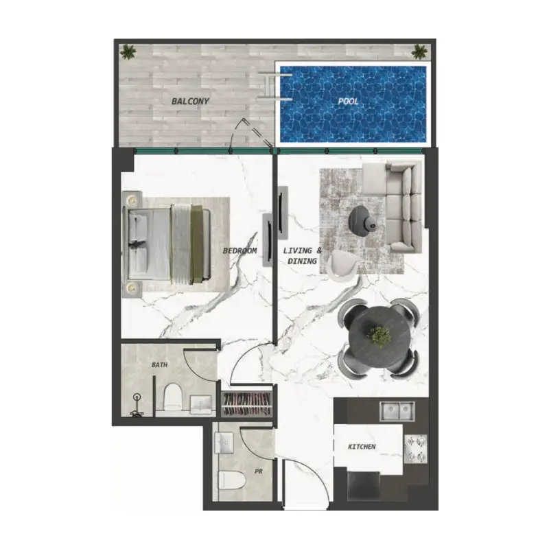 1 bedroom floor plan